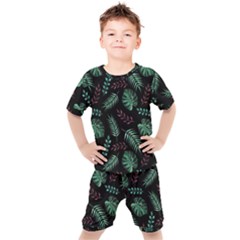 Abstract-seamless-pattern-with-tropical-leaves-hand-draw-texture-vector Kids  T-shirt And Shorts Set by Amaryn4rt