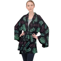 Abstract-seamless-pattern-with-tropical-leaves-hand-draw-texture-vector Long Sleeve Velvet Kimono  by Amaryn4rt