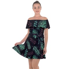 Abstract-seamless-pattern-with-tropical-leaves-hand-draw-texture-vector Off Shoulder Velour Dress by Amaryn4rt