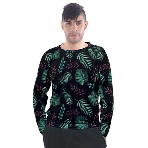 Abstract-seamless-pattern-with-tropical-leaves-hand-draw-texture-vector Men s Long Sleeve Raglan T-shirt by Amaryn4rt