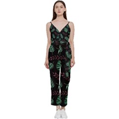 Abstract-seamless-pattern-with-tropical-leaves-hand-draw-texture-vector V-neck Camisole Jumpsuit by Amaryn4rt