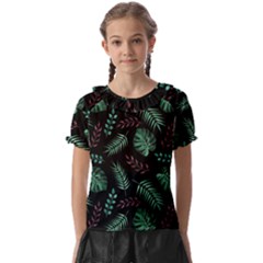 Abstract-seamless-pattern-with-tropical-leaves-hand-draw-texture-vector Kids  Frill Chiffon Blouse by Amaryn4rt