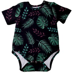 Abstract-seamless-pattern-with-tropical-leaves-hand-draw-texture-vector Baby Short Sleeve Bodysuit by Amaryn4rt