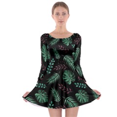 Abstract-seamless-pattern-with-tropical-leaves Long Sleeve Skater Dress by Amaryn4rt