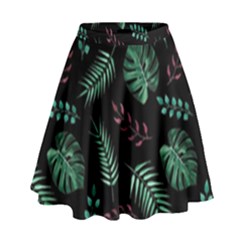 Abstract-seamless-pattern-with-tropical-leaves High Waist Skirt