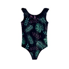 Abstract-seamless-pattern-with-tropical-leaves Kids  Frill Swimsuit by Amaryn4rt