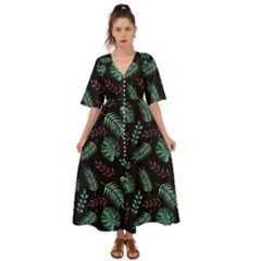 Abstract-seamless-pattern-with-tropical-leaves Kimono Sleeve Boho Dress by Amaryn4rt