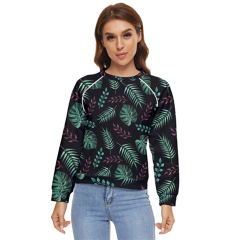 Abstract-seamless-pattern-with-tropical-leaves Women s Long Sleeve Raglan T-shirt by Amaryn4rt