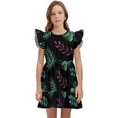 Abstract-seamless-pattern-with-tropical-leaves Kids  Winged Sleeve Dress