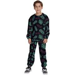 Abstract-seamless-pattern-with-tropical-leaves Kids  Sweatshirt Set