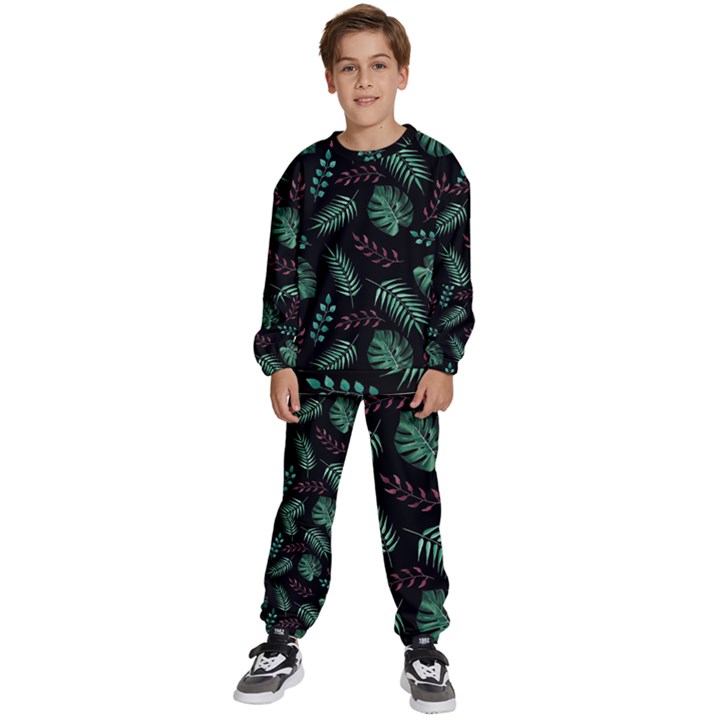 Abstract-seamless-pattern-with-tropical-leaves Kids  Sweatshirt set