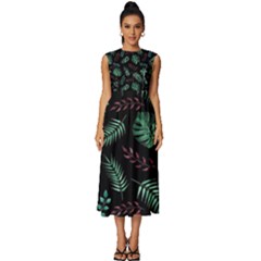 Abstract-seamless-pattern-with-tropical-leaves Sleeveless Round Neck Midi Dress