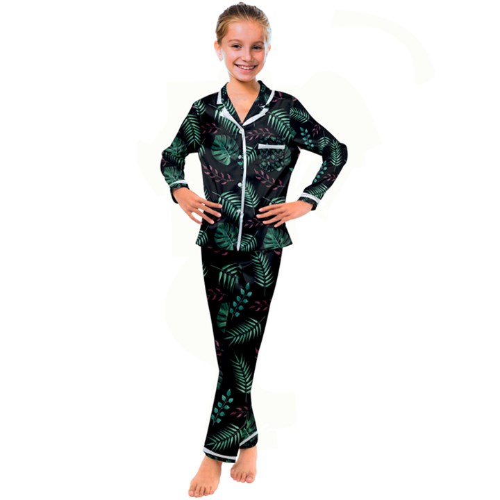 Seamless Bakery Vector Pattern Kids  Satin Long Sleeve Pajamas Set