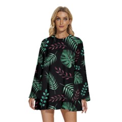 Animals Galaxy Space Round Neck Long Sleeve Bohemian Style Chiffon Mini Dress by Amaryn4rt