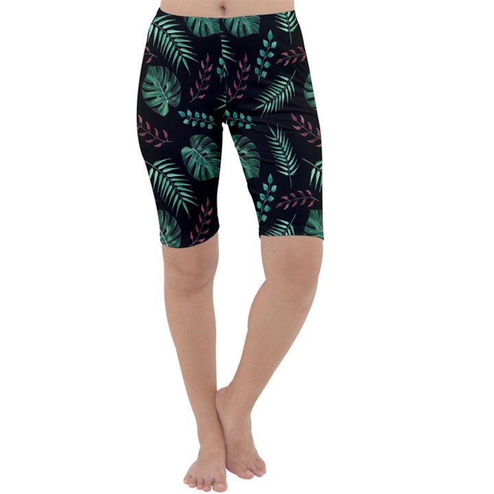 Tropical Leaves Pattern Cropped Leggings 