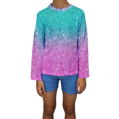 Pink And Turquoise Glitter Kids  Long Sleeve Swimwear by Sarkoni