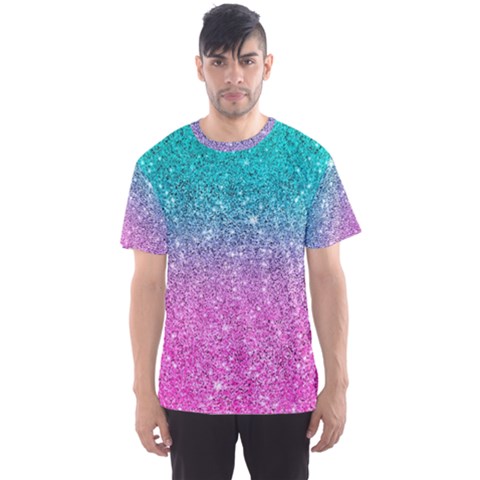 Pink And Turquoise Glitter Men s Sport Mesh T-shirt by Sarkoni