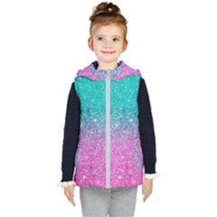 Pink And Turquoise Glitter Kids  Hooded Puffer Vest