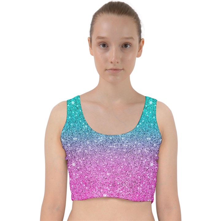 Pink And Turquoise Glitter Velvet Racer Back Crop Top