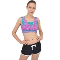 Pink And Turquoise Glitter V-back Sports Bra by Sarkoni