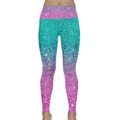 Pink And Turquoise Glitter Lightweight Velour Classic Yoga Leggings by Sarkoni