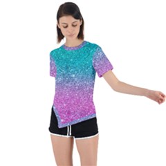 Pink And Turquoise Glitter Asymmetrical Short Sleeve Sports T-shirt by Sarkoni