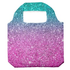 Pink And Turquoise Glitter Premium Foldable Grocery Recycle Bag