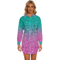 Pink And Turquoise Glitter Womens Long Sleeve Shirt Dress