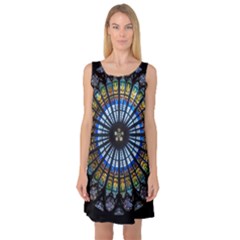 Mandala Floral Wallpaper Rose Window Strasbourg Cathedral France Sleeveless Satin Nightdress by Sarkoni