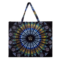 Mandala Floral Wallpaper Rose Window Strasbourg Cathedral France Zipper Large Tote Bag by Sarkoni