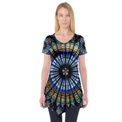 Mandala Floral Wallpaper Rose Window Strasbourg Cathedral France Short Sleeve Tunic  by Sarkoni