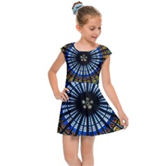 Mandala Floral Wallpaper Rose Window Strasbourg Cathedral France Kids  Cap Sleeve Dress by Sarkoni