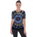 Mandala Floral Wallpaper Rose Window Strasbourg Cathedral France Shoulder Cut Out Short Sleeve Top View1