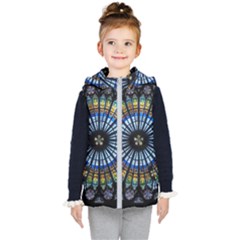 Mandala Floral Wallpaper Rose Window Strasbourg Cathedral France Kids  Hooded Puffer Vest by Sarkoni