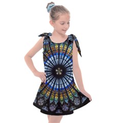 Mandala Floral Wallpaper Rose Window Strasbourg Cathedral France Kids  Tie Up Tunic Dress by Sarkoni