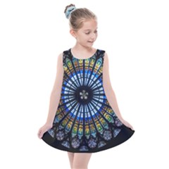 Mandala Floral Wallpaper Rose Window Strasbourg Cathedral France Kids  Summer Dress by Sarkoni