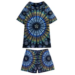 Mandala Floral Wallpaper Rose Window Strasbourg Cathedral France Kids  Swim T-shirt And Shorts Set by Sarkoni