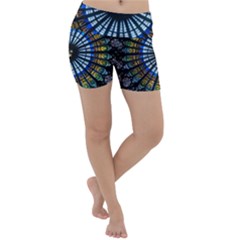 Mandala Floral Wallpaper Rose Window Strasbourg Cathedral France Lightweight Velour Yoga Shorts by Sarkoni