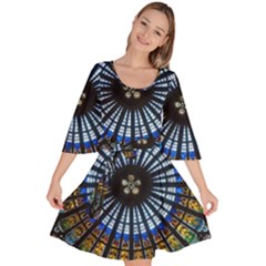 Mandala Floral Wallpaper Rose Window Strasbourg Cathedral France Velour Kimono Dress by Sarkoni