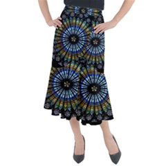 Mandala Floral Wallpaper Rose Window Strasbourg Cathedral France Midi Mermaid Skirt by Sarkoni