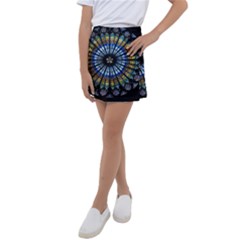 Mandala Floral Wallpaper Rose Window Strasbourg Cathedral France Kids  Tennis Skirt by Sarkoni