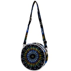 Mandala Floral Wallpaper Rose Window Strasbourg Cathedral France Crossbody Circle Bag by Sarkoni