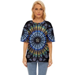 Mandala Floral Wallpaper Rose Window Strasbourg Cathedral France Oversized Basic T-shirt by Sarkoni