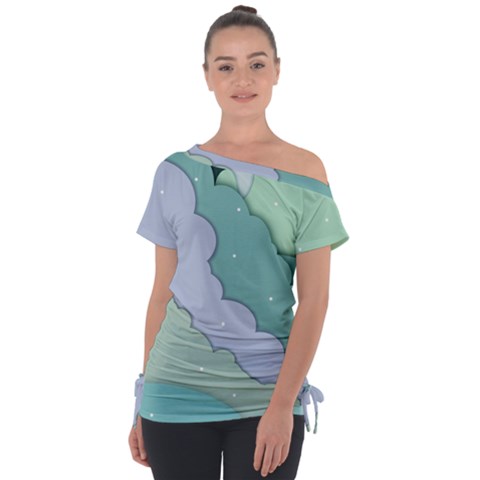 Winter Snow Mountains Nature Off Shoulder Tie-up T-shirt by Pakjumat