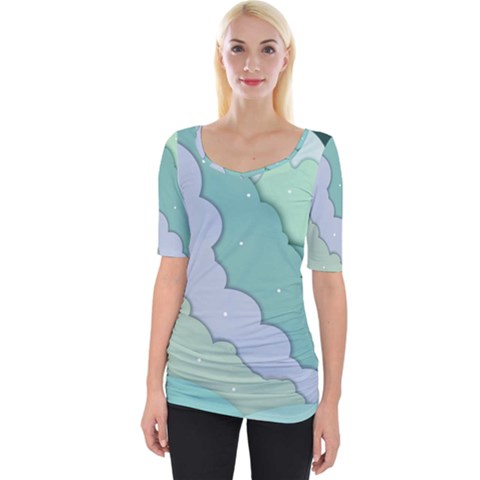 Winter Snow Mountains Nature Wide Neckline T-shirt by Pakjumat