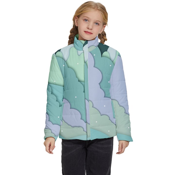 Winter Snow Mountains Nature Kids  Puffer Bubble Jacket Coat