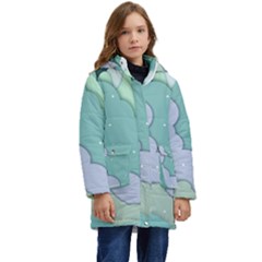 Winter Snow Mountains Nature Kids  Hooded Longline Puffer Jacket by Pakjumat