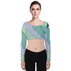 Winter Snow Mountains Nature Velvet Long Sleeve Crop Top by Pakjumat