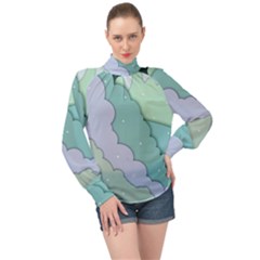 Winter Snow Mountains Nature High Neck Long Sleeve Chiffon Top by Pakjumat