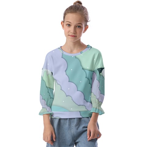 Winter Snow Mountains Nature Kids  Cuff Sleeve Top by Pakjumat